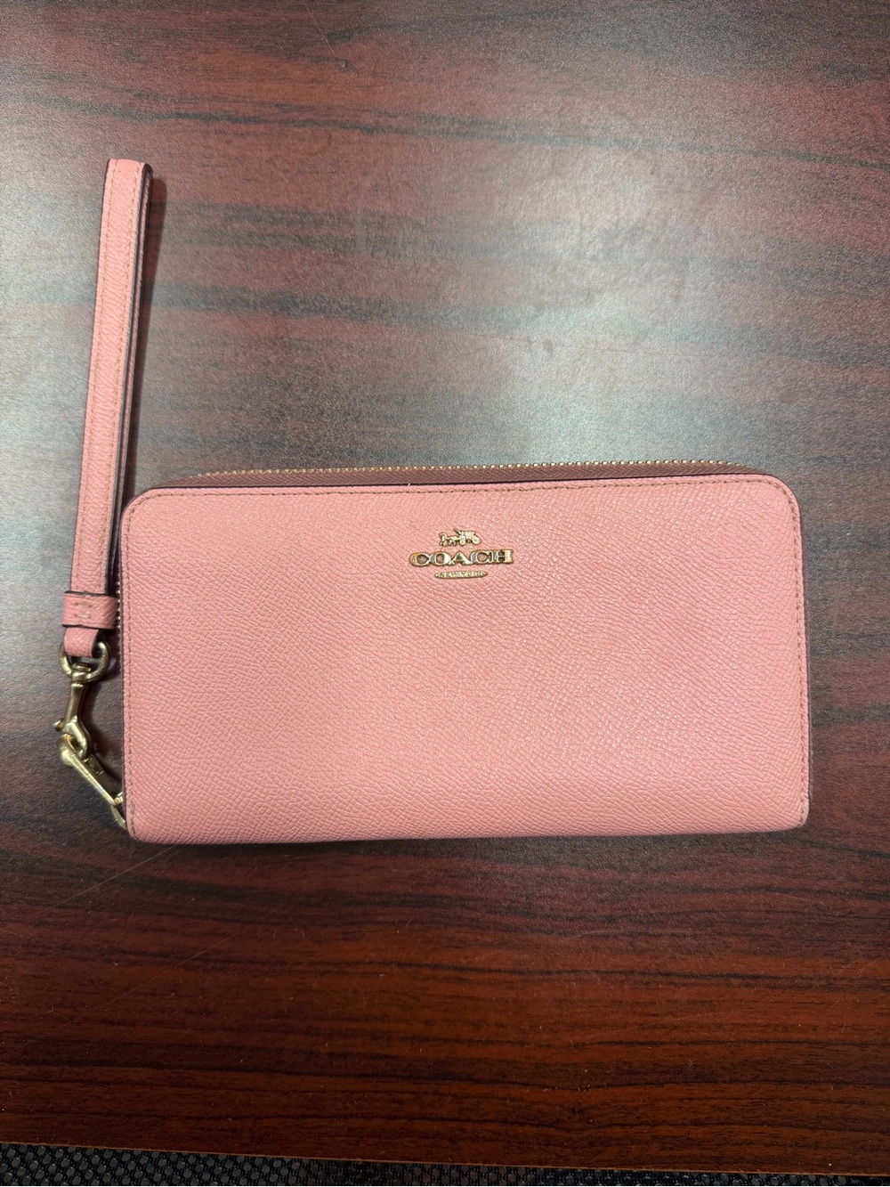 COACH Pink Leather Zip Wristlet Clutch with Gold Hardware